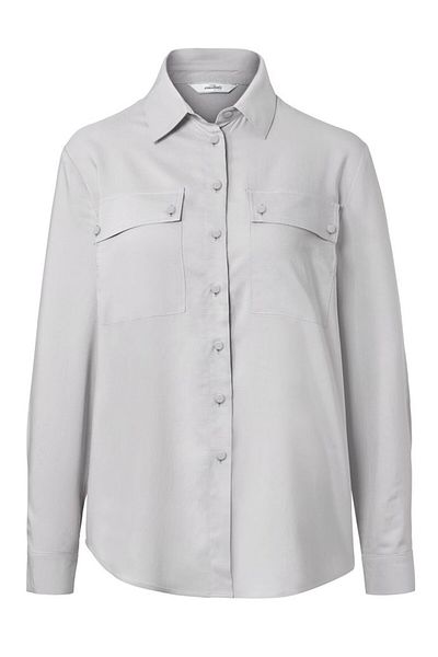 Tchibo Women Spread Collar Long Sleeve Plain Blouse, Light Grey