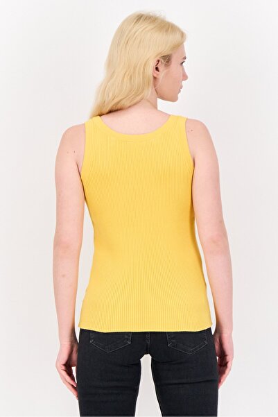Esprit Women Round Neck Ribbed Sleeveless Tops, Yellow