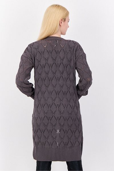 PİNK ROSE Women Split Neck Knitted Cardigan, Dark Grey