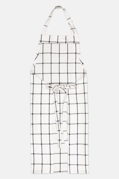 YOTO Plaid Print Adjustable Kitchen Apron, White