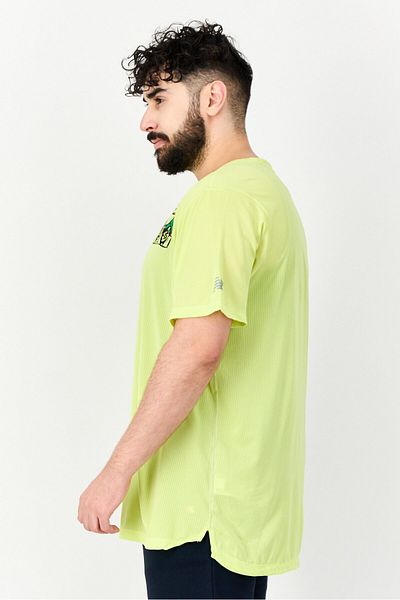 New Balance Men Sportswear Round Neck Short Sleeve Training T Shirt, Lime Green