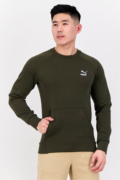 Puma Men Sportswear Fit Long Sleeves Outdoor Sweatshirt, Dark Green