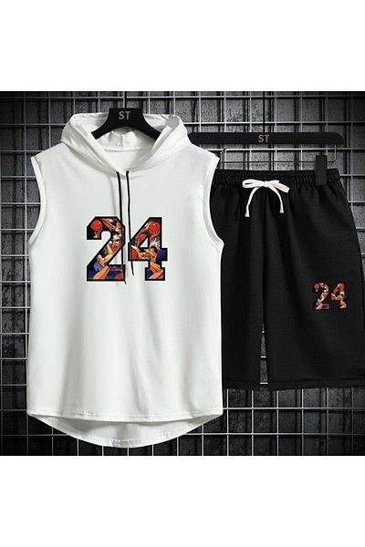 ACTIVE MODA - Men's 23 Printed Sports Athlete - Shorts Set 2Pcs Large Size Cotton