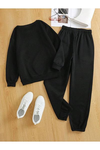 CLAYES Boston 1987 Oversize Tracksuit Set - Black Printed Sweatshirt and Jogger