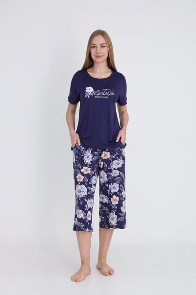 Cotpark Women's Viscose Combed Fabric Short Sleeve Bottom-Top Capri Set 14674