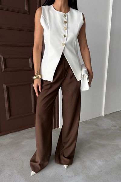Kokosh moda VESTĂ DETALIE BUTON AUR - Alb