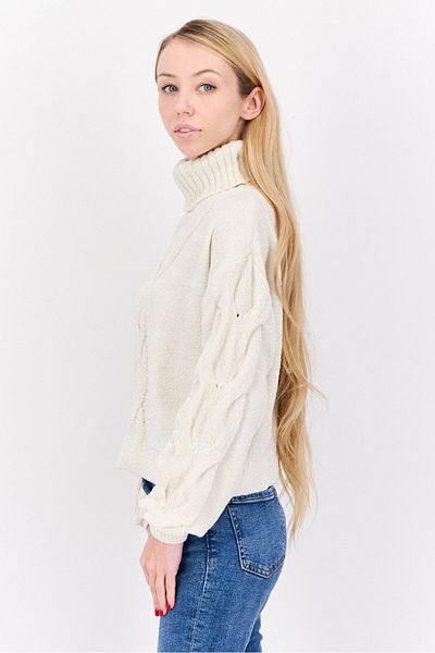PİNK ROSE Women Turtle Neck Knitted Sweater, White