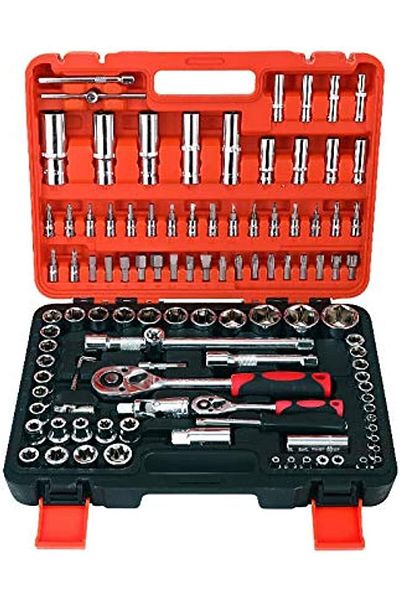 JNTRD 108PCS Mechanic Socket Tool Kit Set, 1/2" & 1/4" Drive Car Repair Wrench & Socket Set
