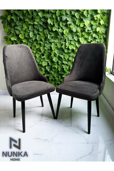 NUNKA HOME 6'lı Modern Füme Babyface Kumaş Sandalye Siyah Ayaklı Şık Tasarım