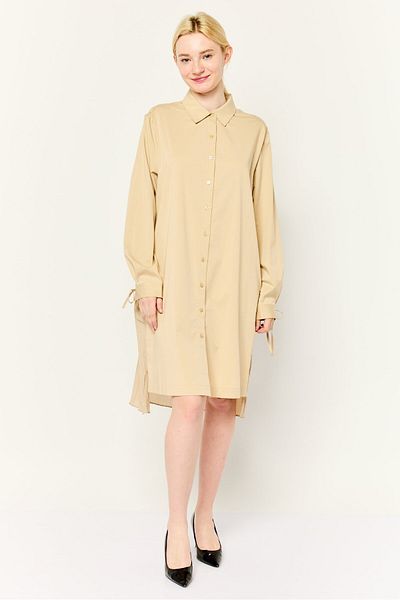 Esprit Women Plain Shirt Dress, Beige
