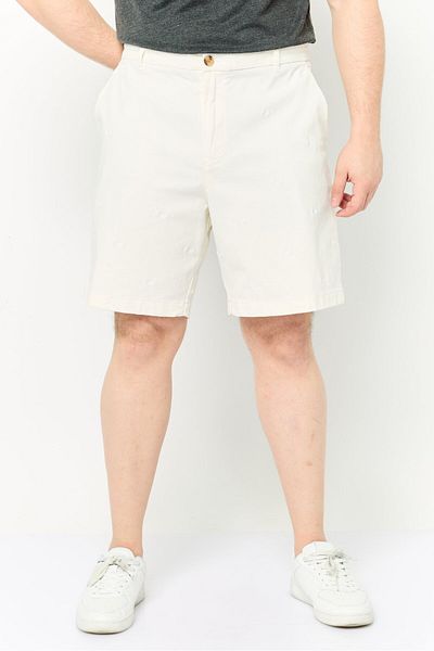 Perry Ellis Men Embroidered 9 Inseam Chino Shorts, White