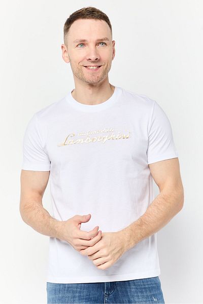 Lamborghini Men Crew Neck Graphic Print T-shirt, White