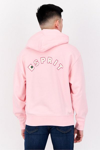Esprit Men Hooded Embroidered Logo Long Sleeves Sweatshirt, Pink