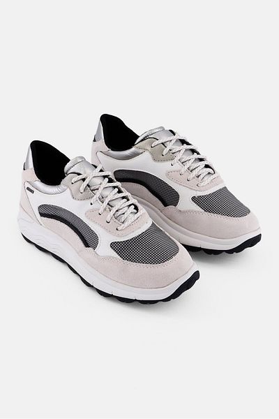 Geox Women Lace Up Casual Sneaker, Offwhite/black