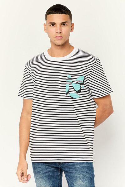 Esprit Men Round Neck Short Sleeves Stripe T-Shirt, Multicolor
