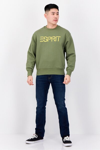 Esprit Men Crew Neck Long Sleeves Brand Logo Sweatshirts, Olive