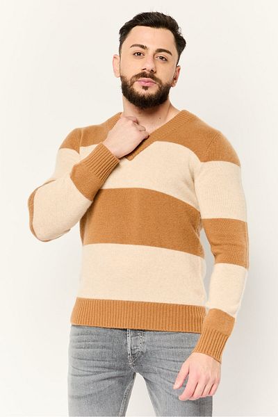 Esprit Men V Neck Yarn Dye Knitted Sweater, Multicolor