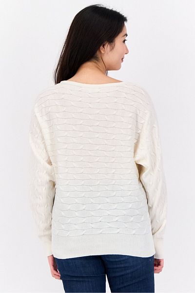 Madison + Hudson Women Crew Neck Knitted Sweater, Off White