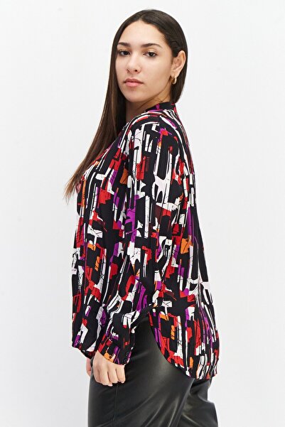 Esprit Women Split Neck Long Sleeve Allover Print Blouse, Black Combo