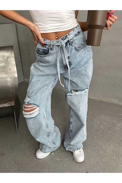 DENİKK TENDINȚE DESIGN SPECIAL PANTALONI DE DENIM JEAN BAGGY CU PICIOARE LĂȚI DETAIL RUPIT