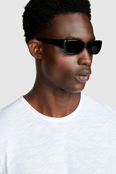 Sisley Ανδρικό λευκό μπλουζάκι 100% Koton εφαρμοστό Slub T-Shirt - 323A3YR7S101K