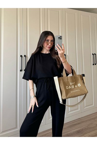manana fashion طقم بدلة رياضية من القماش الأسود ذو الرقبة الطويلة وأكمام قصيرة ذات جودة عالية