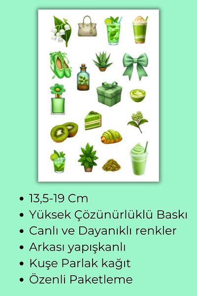birikiyedi Green Themed Sticker Set Suitable for Planner Agenda Bullet Journal