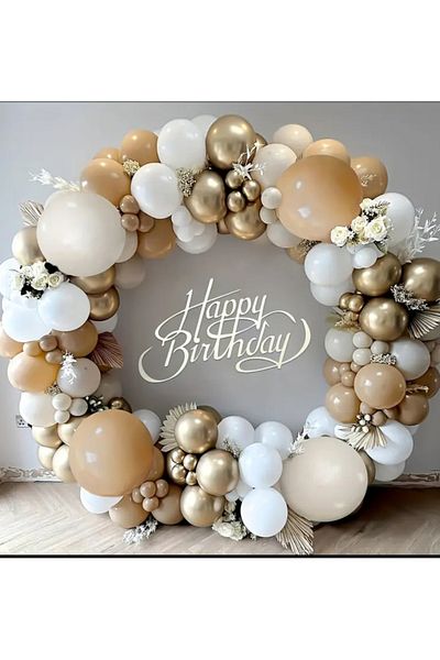 Çemrek Süs Parti White Sea Sand Desert Sand Gold Chrome Balloon Chain Set of 100