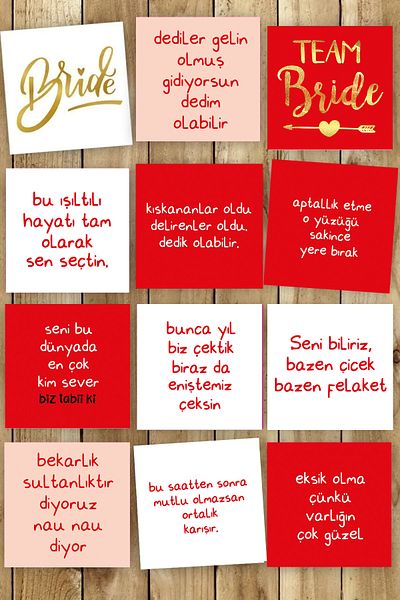 Pankart Evi Bachelorette Party Red Motto 12 Pcs Fun Cards Bride to Be