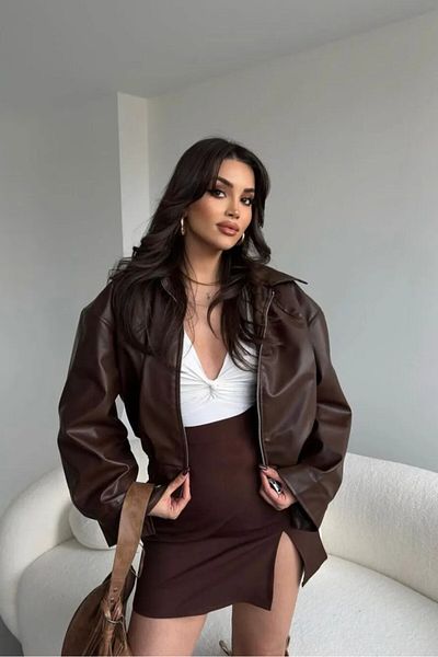 MEECY Damen-Lederjacke