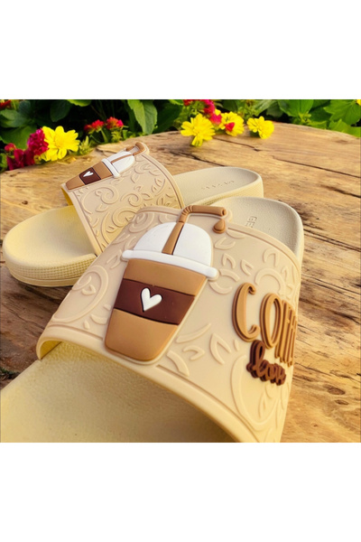 GEZER COFFE DETAYLI ,KAYDIRMAZ TABAN TERLİK. Havuz Deniz Banyo Balkon Teras Ev Ve Sokak Terliği