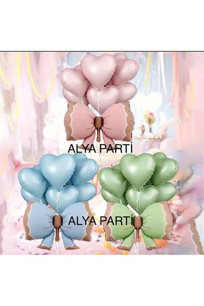 ALYA Σετ γενεθλίων PARTY Bow Heart Foil Balloon
