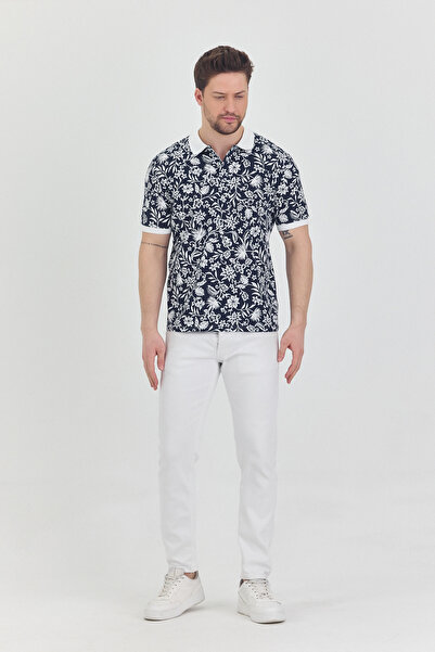 MİO Erkek Polo Yaka T-shırt Çiçek Desen Baskılı
