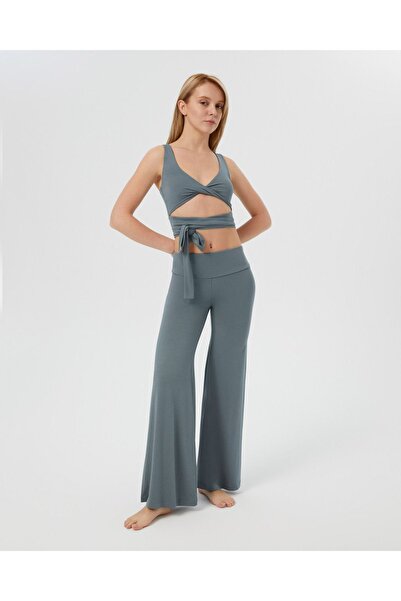 Ayma Active Blue Gray Women's Gathered Front Waist Strap Sports Yoga Bustier