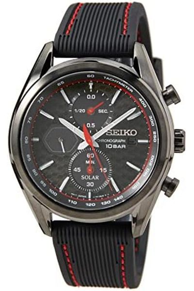 Seiko SSC777P1 Solar Chronograph Men's Watch Black Dial, Black Silicone Strap, 41.4mm Case