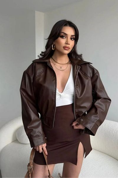 MEECY Damen-Lederjacke