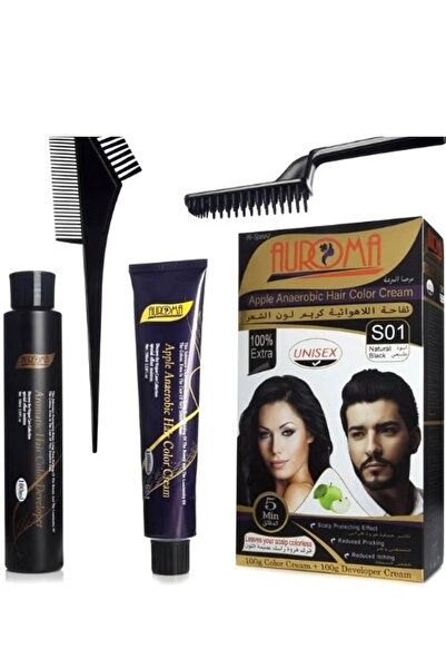 AUROMA كريم صبغ الشعر أوروما أسود طبيعي - كريم تفاح بدون هواء S01