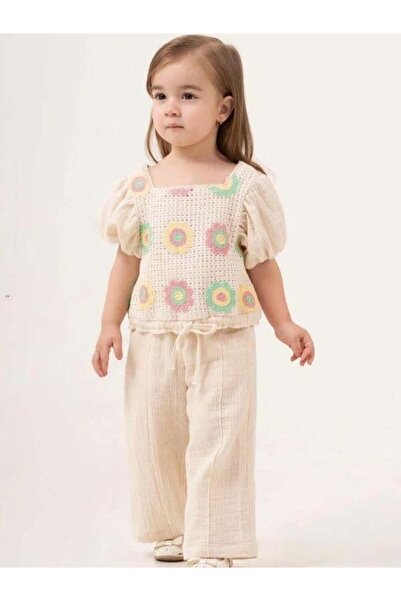 Zekids Costum cu pantaloni de muselină cu motive pentru fete