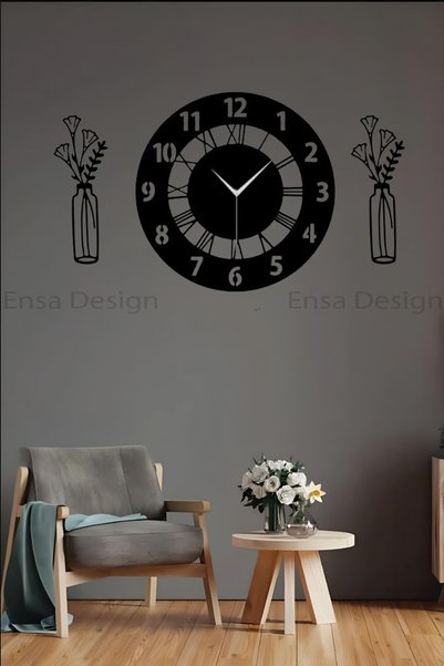Ensa Design Roma Rakamlı Duvar Saati Çiçek Dekorlu Saat Çapı: 40x40