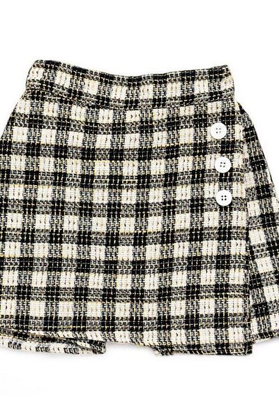 Zekids Fusta scurtă cu model în carouri din țesătură tweed pentru fete