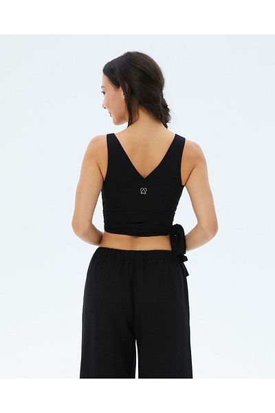 Ayma Active Black Women's Gathered Front Waist Strap Sports Yoga Bustier