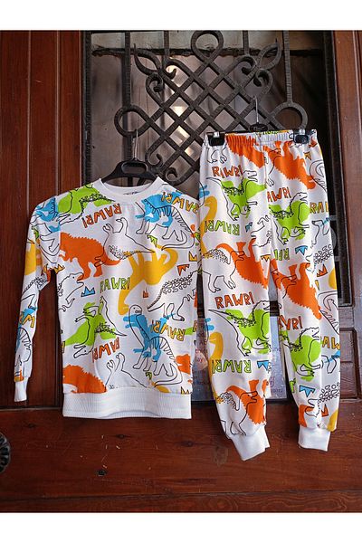 Teryy Dinosaur Printed Seasonal Pajamas