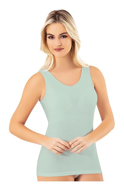 LEYNA BUTİK Modal Camisole Wide Straps Back Detailed Women's Fixed Pad Green Color Undershirt - Thsirt