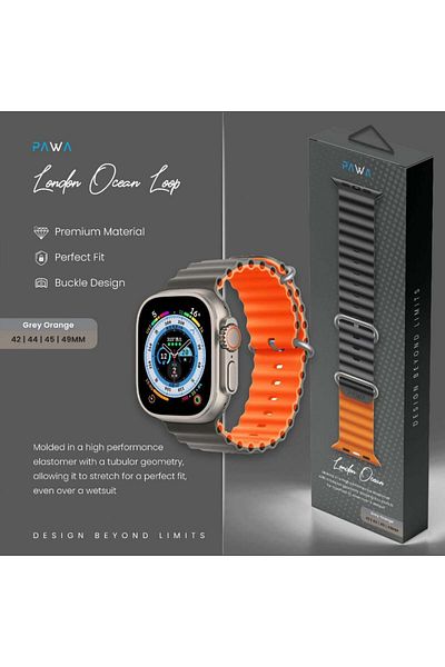 Pawa -London Ocean Apple Watch Band Silicon Compatible with 42/44/45/49mm Gray and Orange