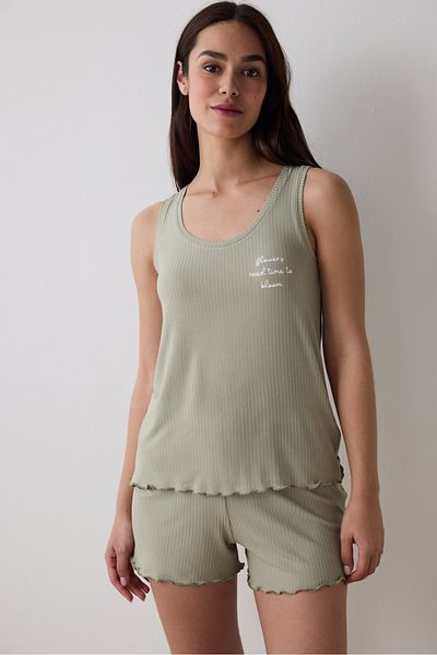 Penti Bloom Solid Khaki Tank Top Pyjama Top