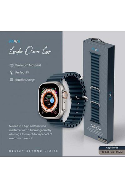 Pawa -London Ocean Silicone Apple Watch Strap Compatible with 42/44/45/49mm Blue