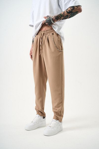 Respire Ανδρική αλυσίδα με λεπτομέρεια πλισέ Skinny Leg Παντελόνι Μπεζ
