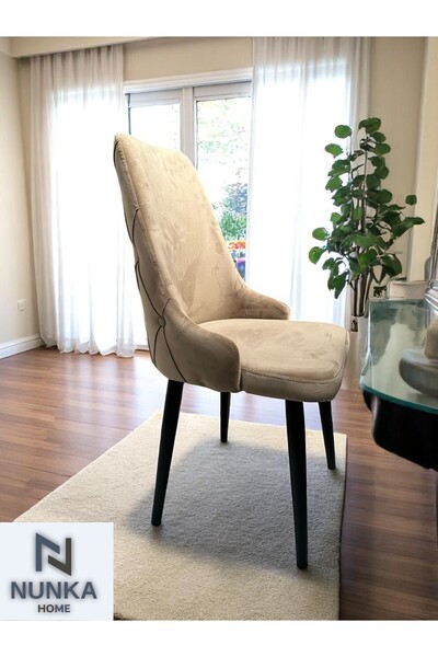 NUNKA HOME 2'Li Modern Cappuccino Babyface Kumaş Sandalye Siyah Ayaklı Şık Ta...