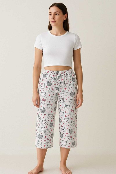 gigigiyim Cat Patterned Casual Women's Capri