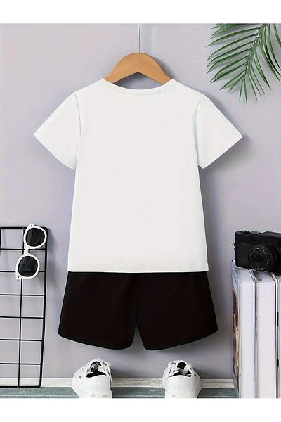 vinraus Girl\Boy White-Black Sleeping Panda Printed Combed Cotton Shorts-Tshirt Set